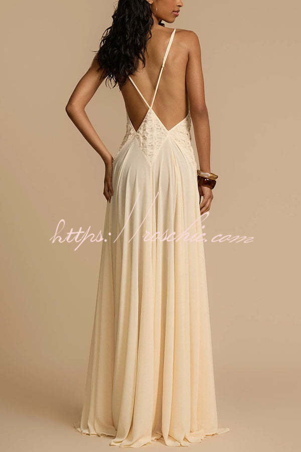 Venus by the Sea Tulle Lace Patchwork Backless Flowy Maxi Dress