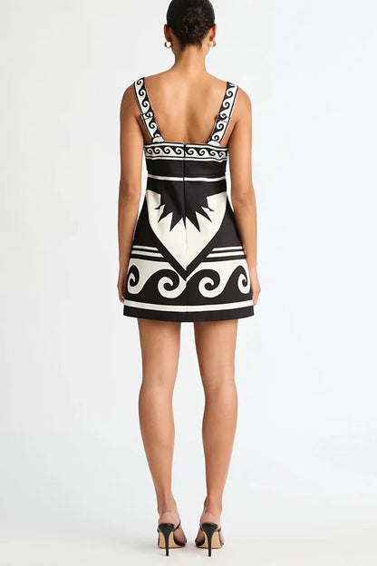 At the Coast Unique Print Sleeveless Square Neck Mini Dress