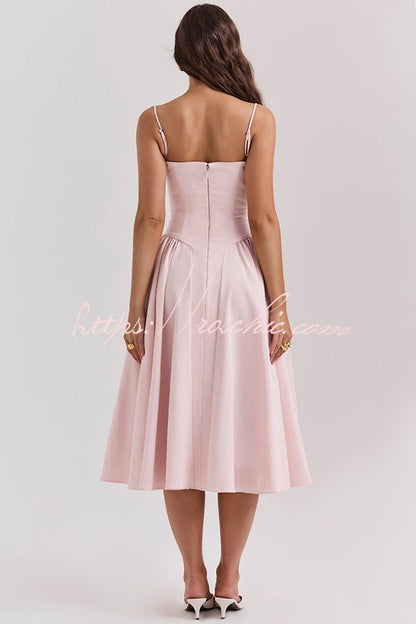 Color Slim Fit Suspender Pocket Midi Dress