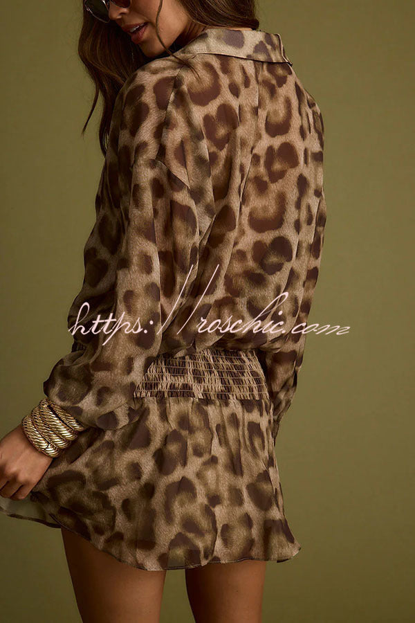 And Leopard Long Sleeve Drop Waist Shirt Mini Dress