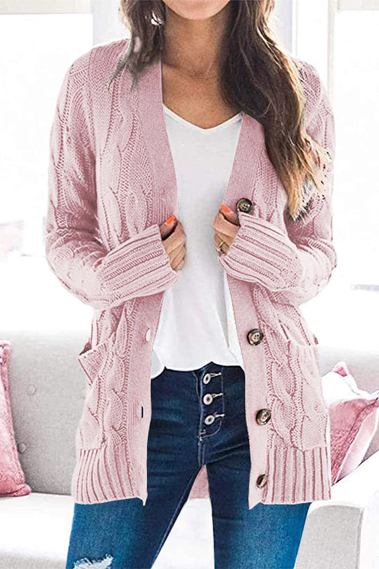 Knitted Color Button Down Chunky Outwear Cardigan