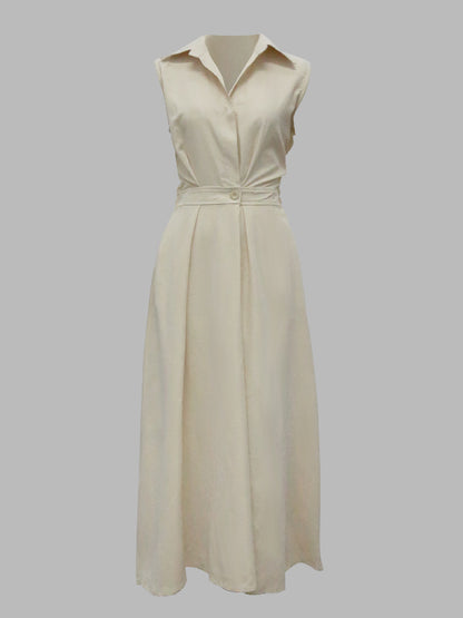 Sleeveless Color Lapel Midi Dresses