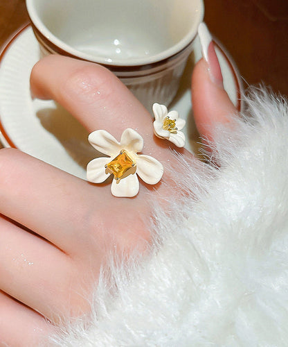White Copper Overgild Acrylic Zircon Open Rings