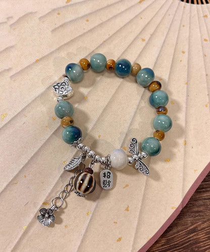Silk Sterling Silver Jade Ceramics Beads Charm Bracelet