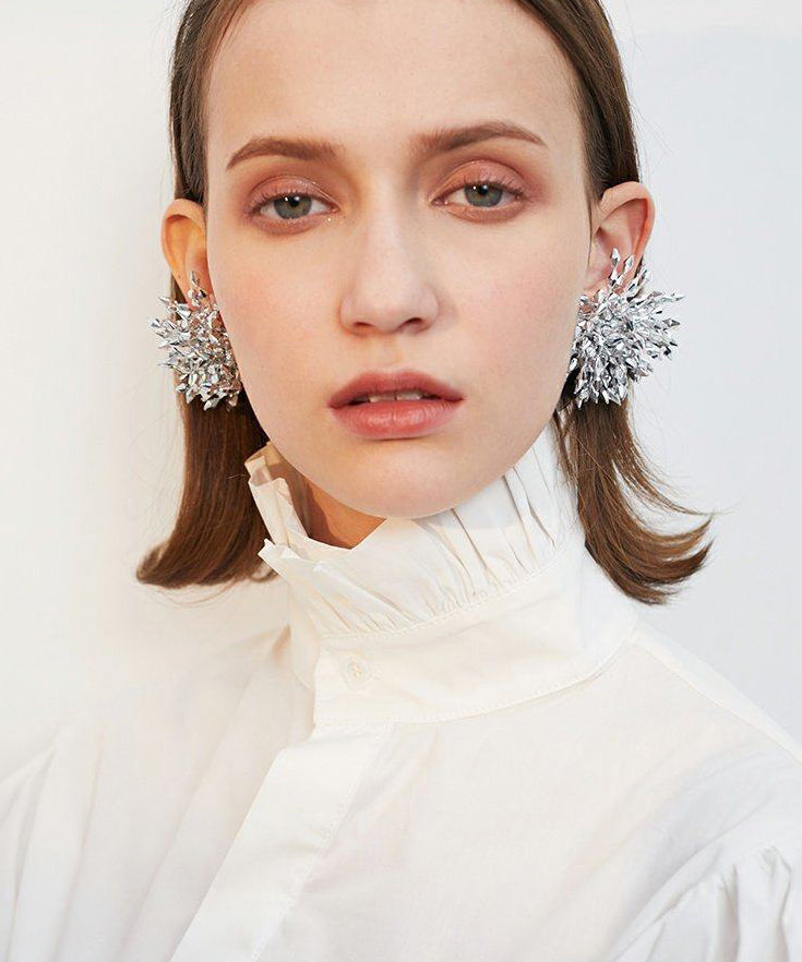 Sparkling Crystal Burst Statement Drop Earrings