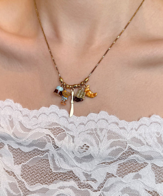 Original Design Gold Alloy Cake Croissant Pendant Necklace