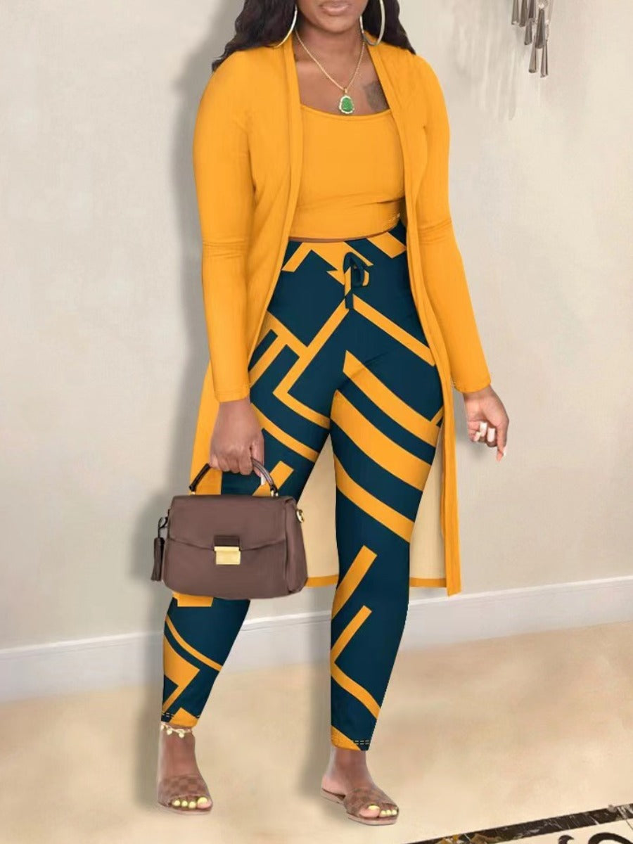Cami Geometric Print Drawstring Three Piece Pants Set Bo5084