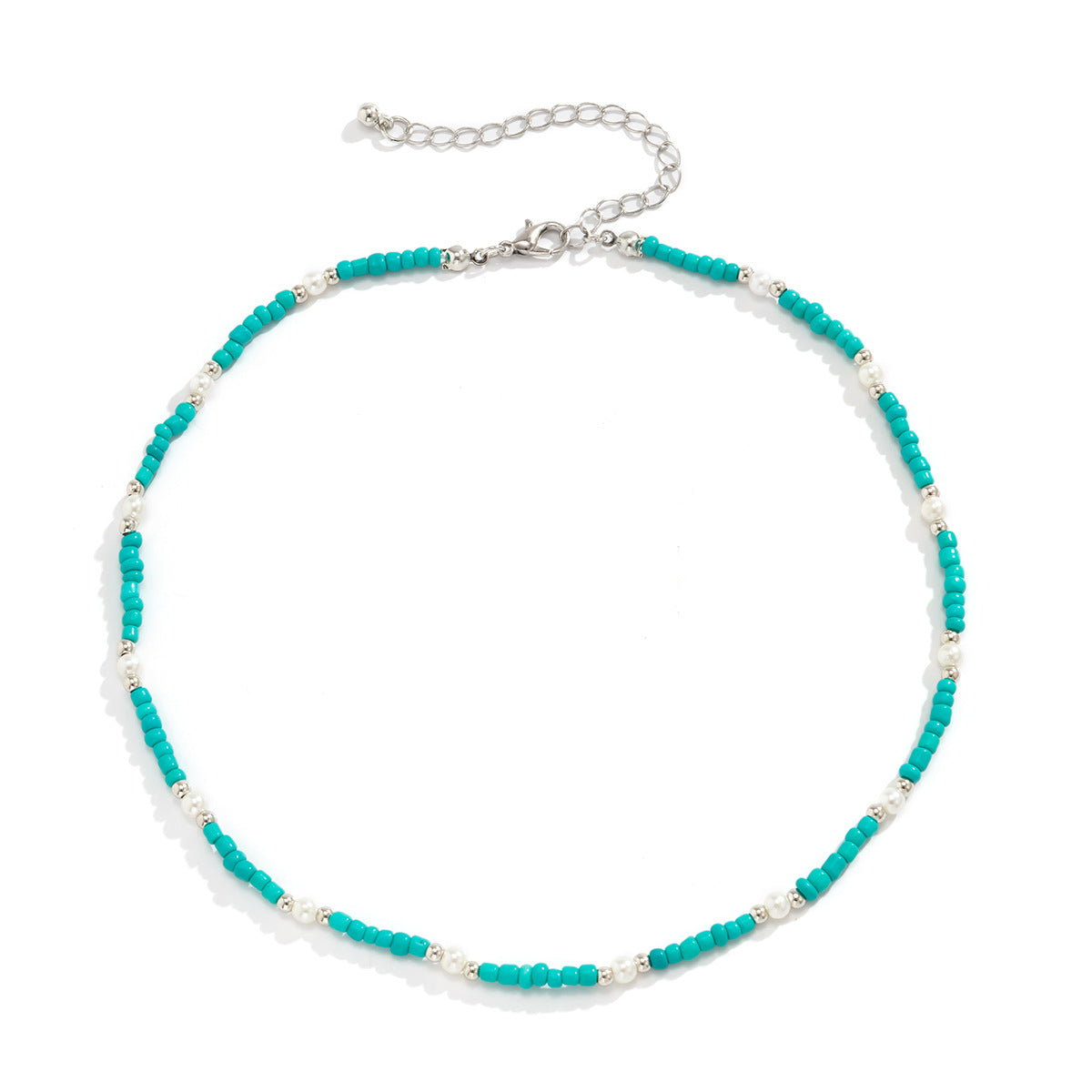 Simple Blue Fresh Style Bead Woven Necklace Versatile