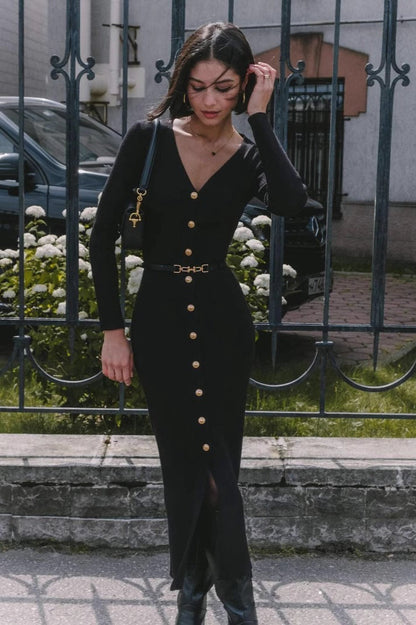 Long Sleeve Button Sweater Dress