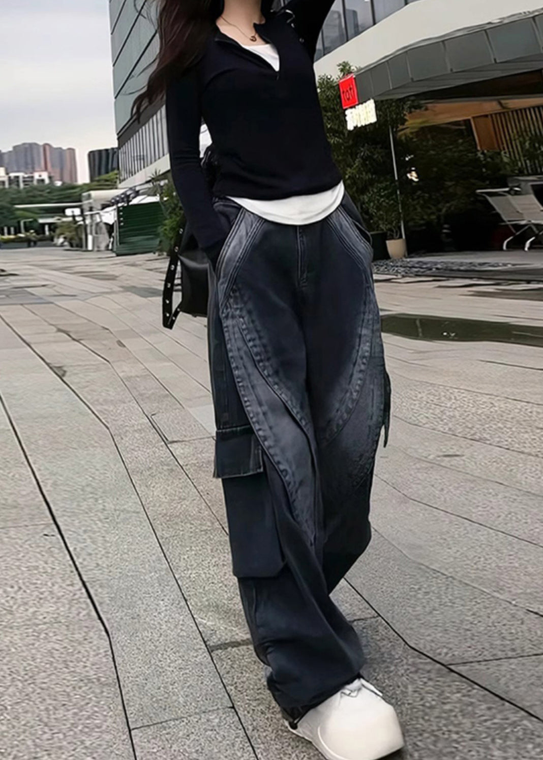 With Pants Black Denim Classy Spring Pockets Oversized
