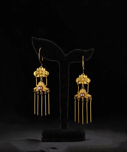 Gold Sterling Silver Overgild Pearl Tassel Drop Earrings