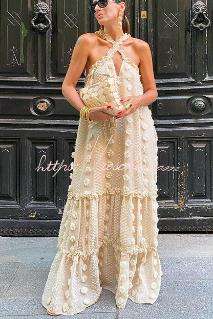Sweet by the Sea Flower Decor Halter Maxi Dress