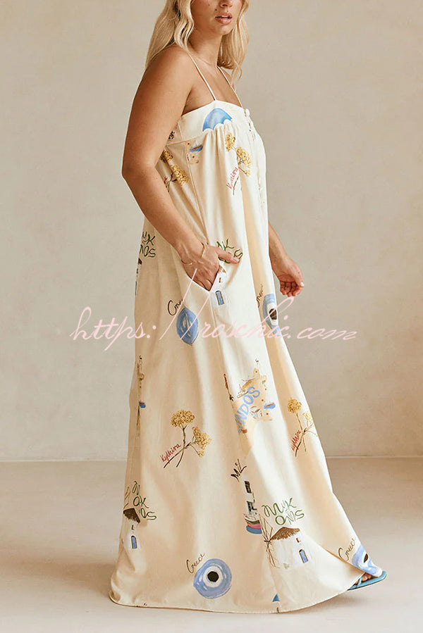 Linen Blend Sling Backless Loose Holiday Maxi Dress