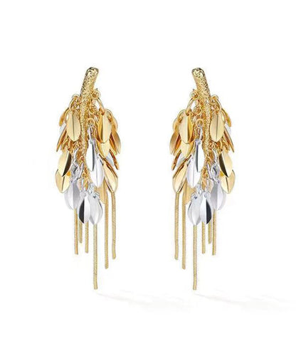 Stylish Gold Sterling Silver Overgild Ear of Wheat Tassel Drop Earrings