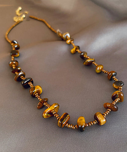 Retro Chocolate Alloy Tiger Eye Stone Beading Gratuated Bead Necklace
