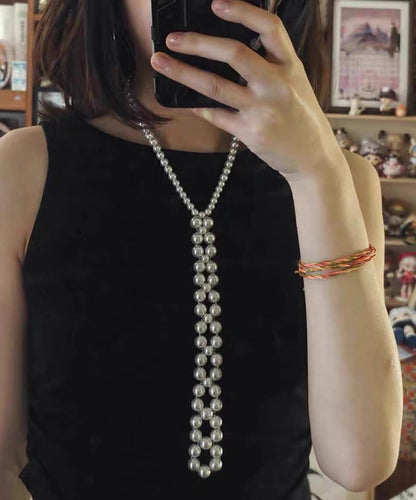 White Alloy Pearl Sweater Gratuated Bead Necklace