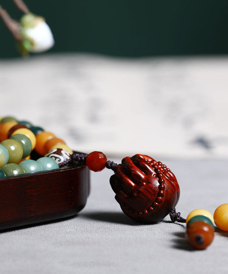Colorblock Bodhi Red Buddha Bead Lariat Necklace