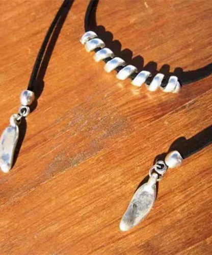 Retro Black Alloy Cotton Rope Necklace