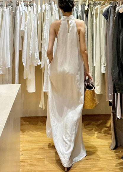 New White Cold Shoulder Cotton Maxi Dresses Sleeveless Ee011
