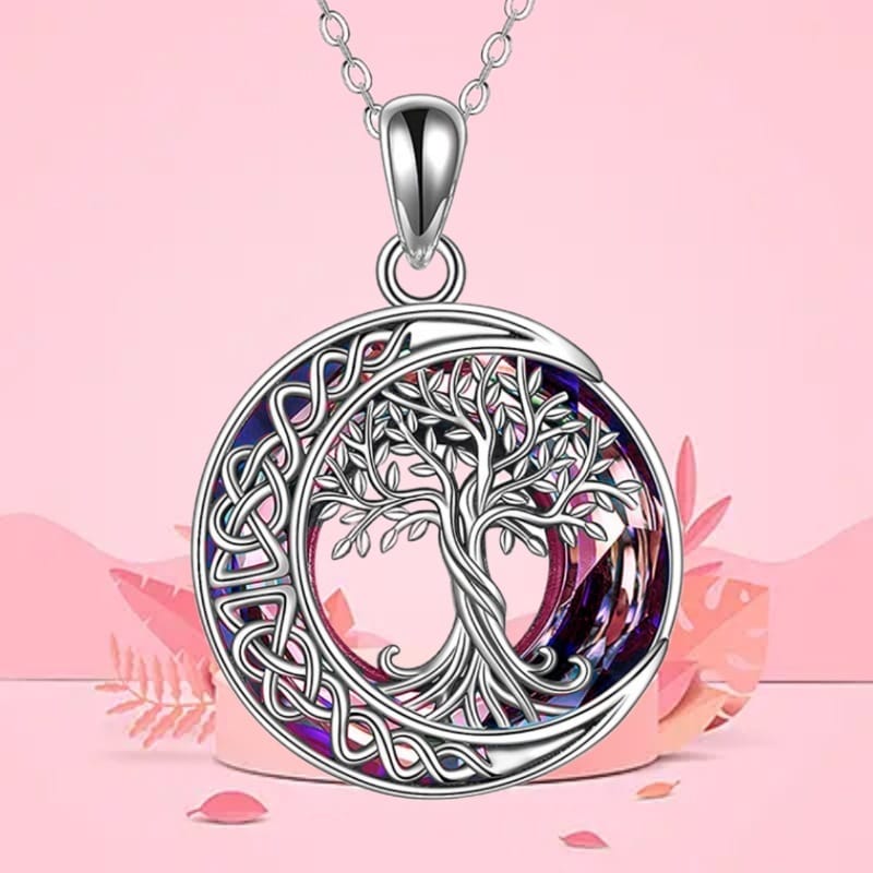 Celestial Crystal Tree of Life Moon Necklace