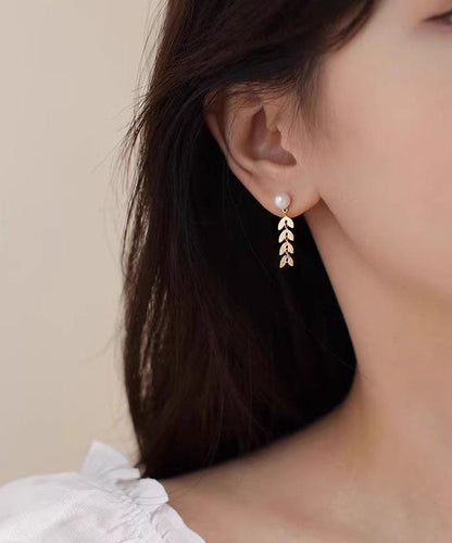Gold Sterling Silver Overgild Pearl Ear of Wheat Stud Earrings