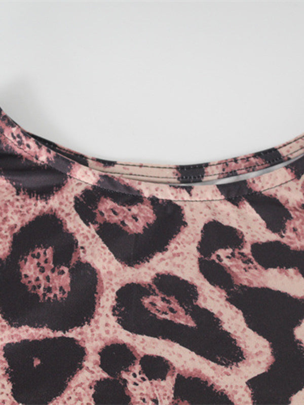 Bodycon Long Sleeves Leopard Printed Round-neck Maxi Dresses