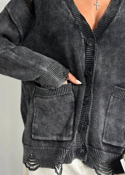 Distressed Washed Woolen Cardigan