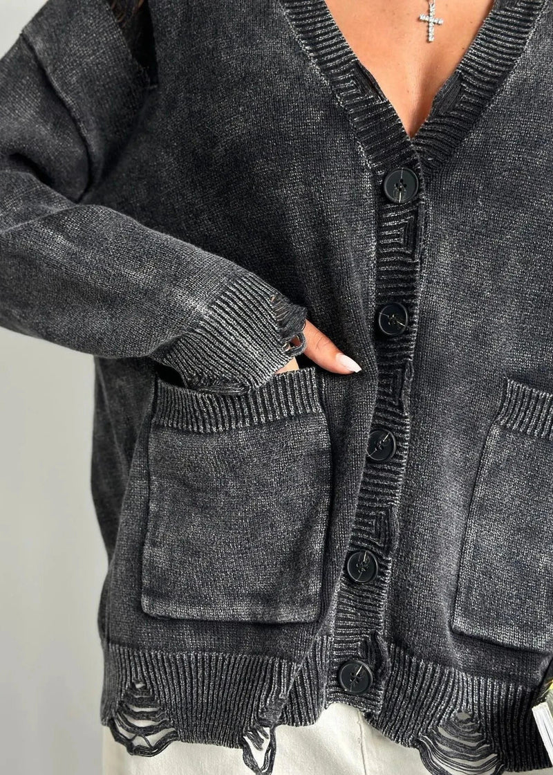 Distressed Washed Woolen Cardigan