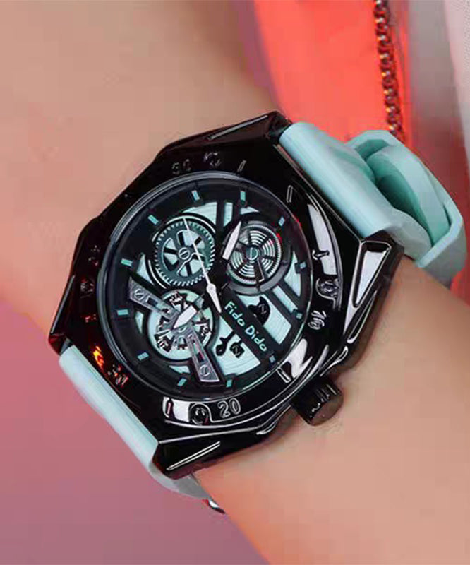 Light Green Silicone Rubber Quartz Movement Hollow Out Noctilucent Watches