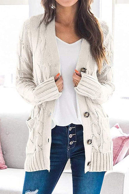 Knitted Color Button Down Chunky Outwear Cardigan