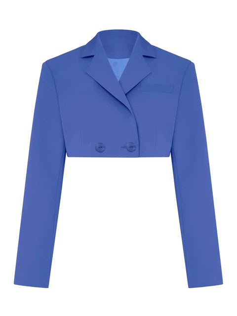 Black Blazer Sets Two Piece Cropped Blazer Jacket Coat and Mini Skirts Sets for Suit