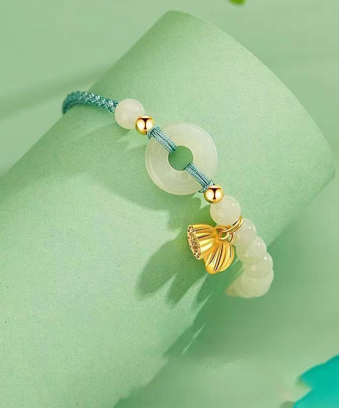 Colorblock Sterling Silver Overgild Jade Ping Buckle Tassel Charm Bracelet