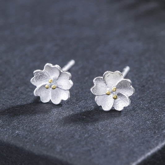 Buddha Stones 925 Sterling Silver Cherry Blossoms Calm Stud Earrings