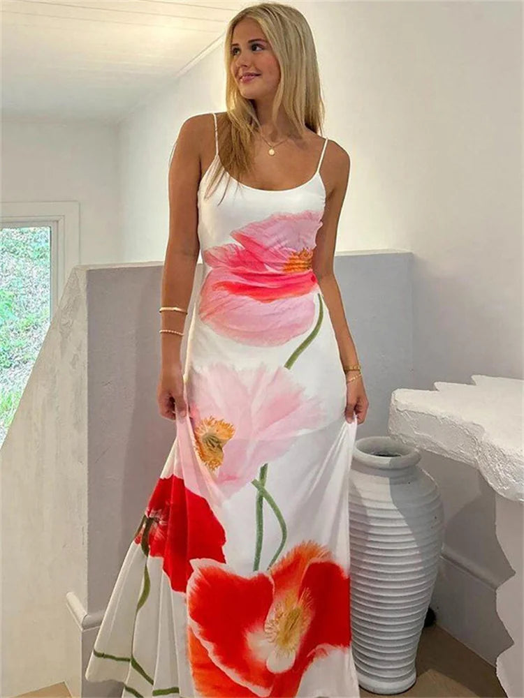 Printed Slim Halter Dresses for Backless Bandage Maxi Dress High Waist Summer New Party Dress