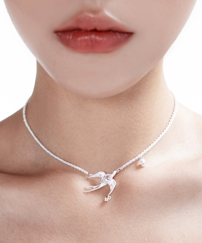 Original Design Chain With Bird Shaped Zircon Claw Set Diamond Silver Plated Choker