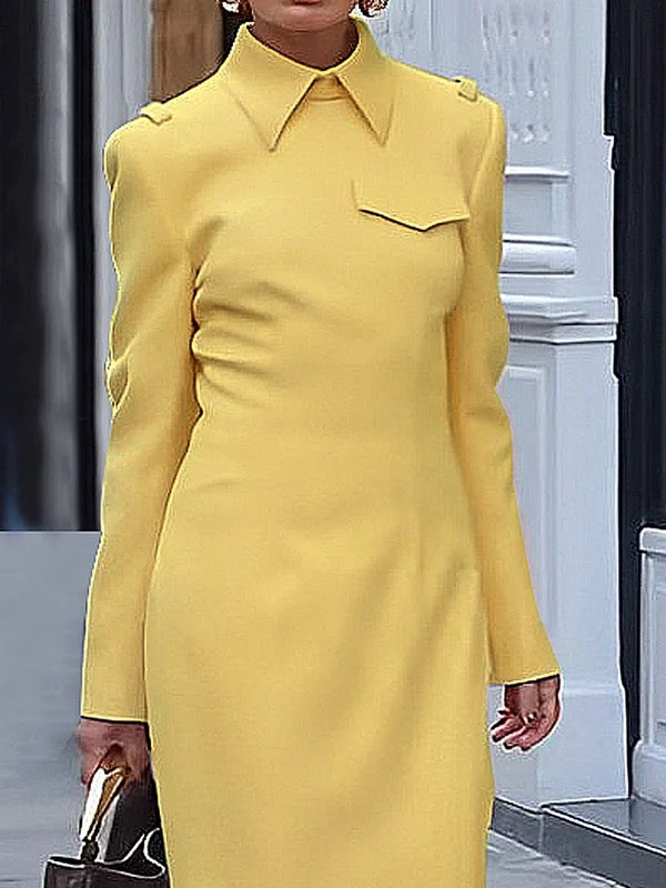 Long Sleeves Loose Color Split-joint Lapel Maxi Dresses