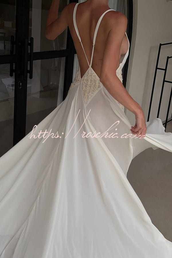 Venus by the Sea Tulle Lace Patchwork Backless Flowy Maxi Dress