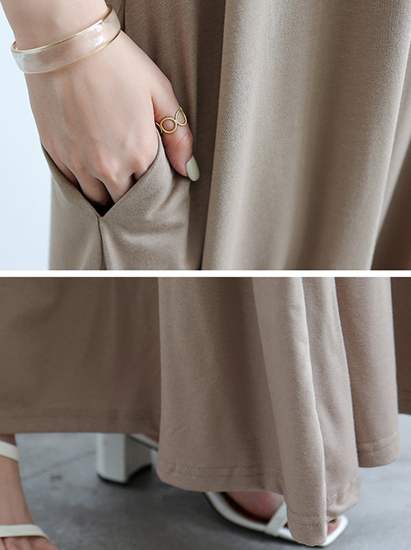 Simple Loose Short Sleeves Color Round-neck Maxi Dresses