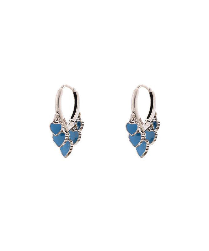 Blue Stainless Steel Ename Glaze Love Hoop Earrings