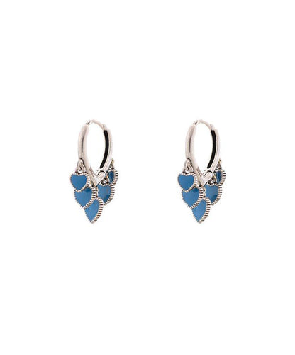 Blue Stainless Steel Ename Glaze Love Hoop Earrings