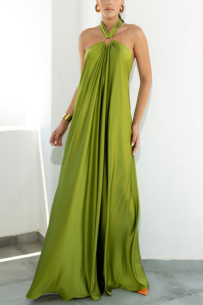 Classy and Fabulous Satin Halter Backless Party\/vocation Maxi Dress