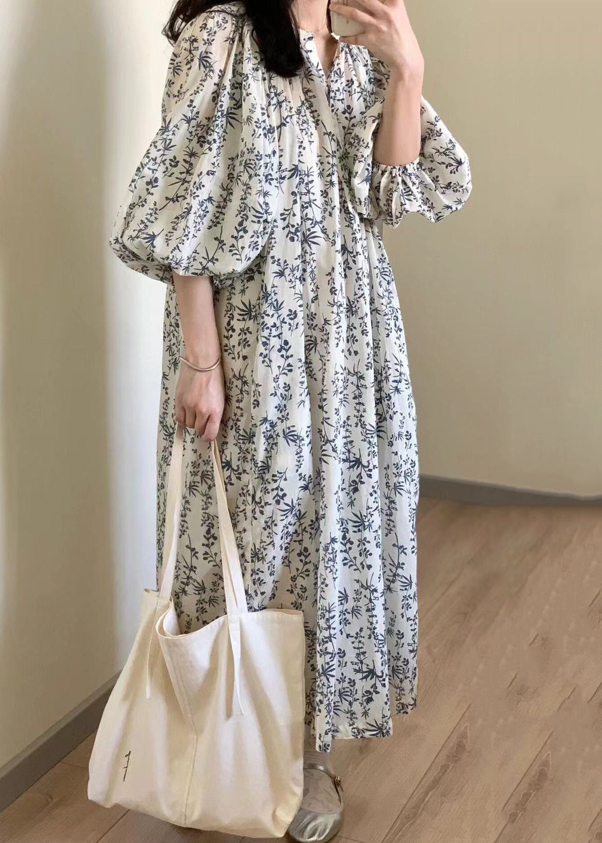 Button Print Tie Waist Cotton Long Dress Summer Qp057