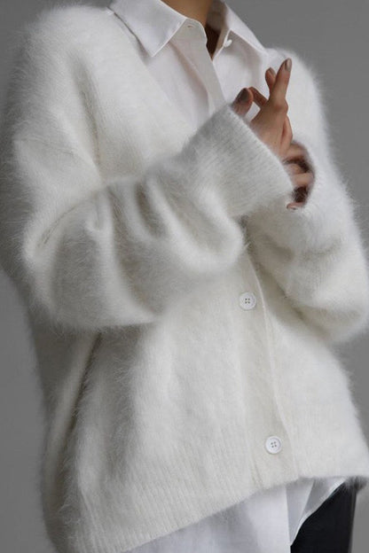 Faux Fur Blend V-neck Cardigan