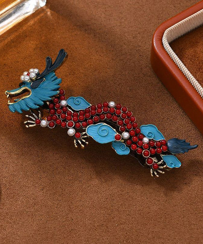 Colorblock Alloy Cloisonne Pearl Chinese Loong Hairpin