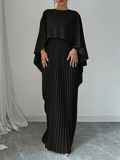 Cape High-low Pleated Color Split-joint Round-neck Evening Dresses Maxi Dresses