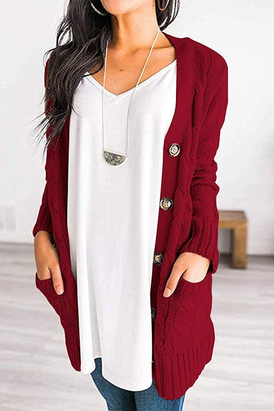 Knitted Color Button Down Chunky Outwear Cardigan