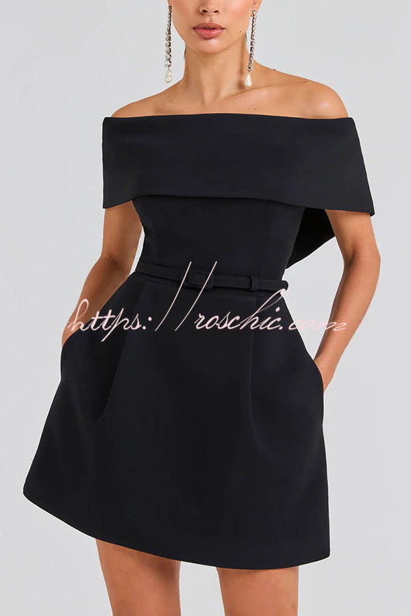 Evening Lapel Bandeau Removable Belt Pocketed Mini Dress