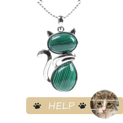 "save a Cat" Cat Pattern Natural Crystal Protection Cat-loving Pendant Necklace