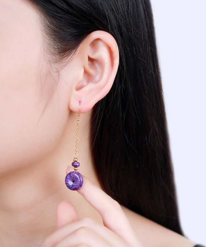 Purple 14k Gold Crystal Drop Earrings