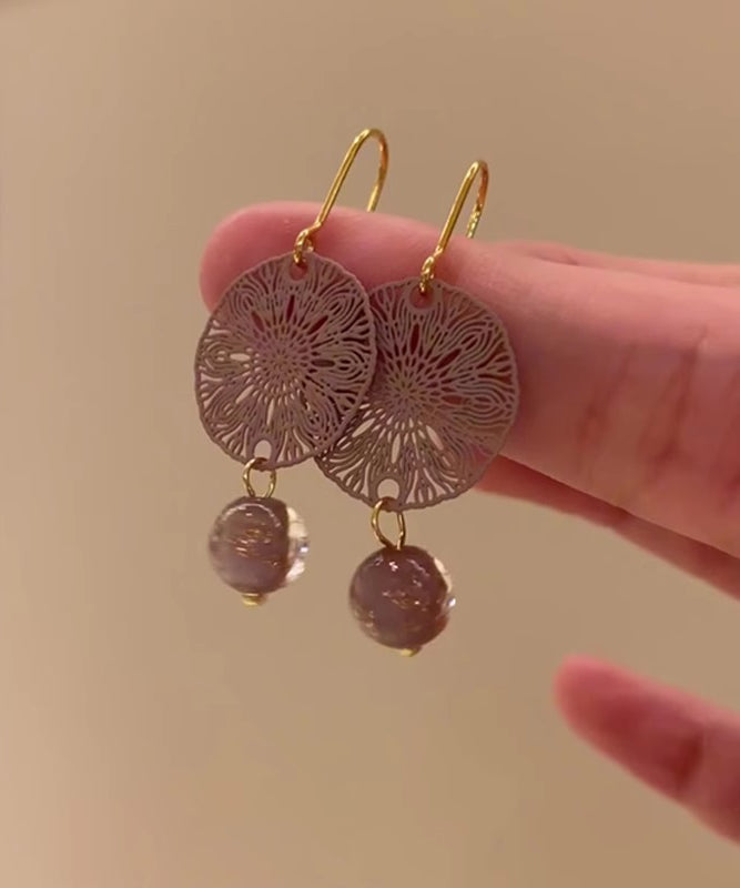 Purple Sterling Silver Overgild Hollow Out Paper-cutting Pasted on Panes Drop Earrings